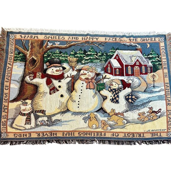 Goodwin Weavers Family Snowman Tapestry Throw Blanket S Winget 68”x45” - Picture 1 of 6